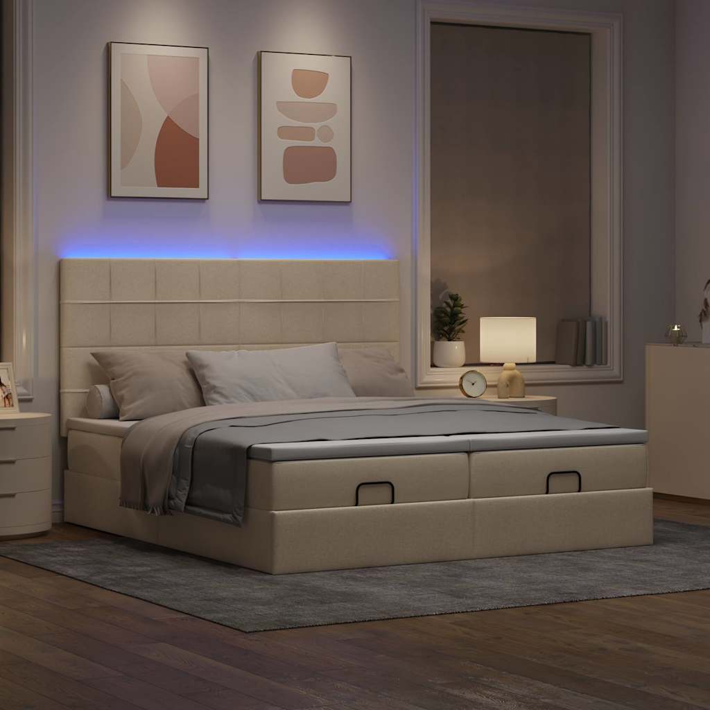 Otomanski okvir kreveta s madracima krem 200x200cm od tkanine