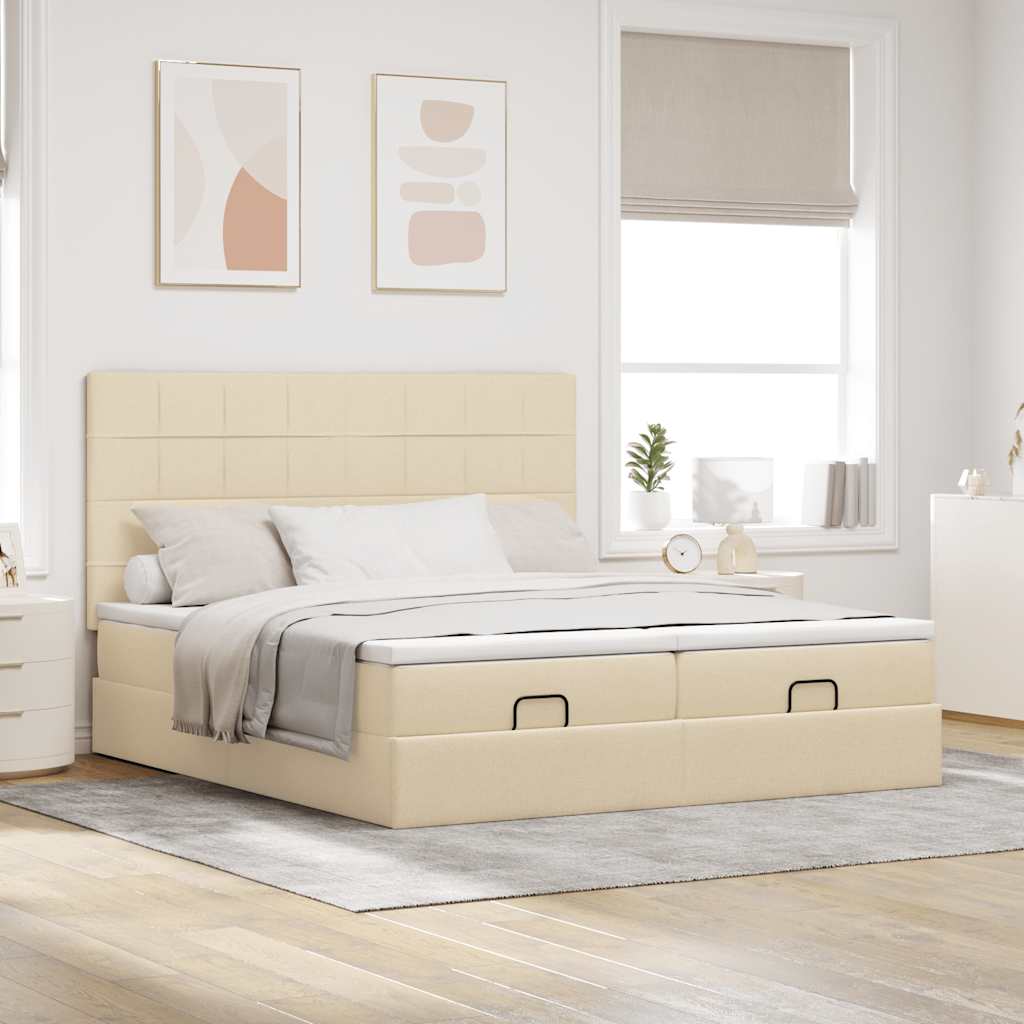 Otomanski okvir kreveta s madracima krem 200x200cm od tkanine