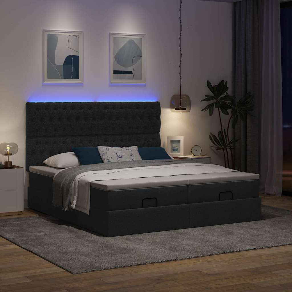 Otomanski okvir kreveta s madracima crni 180x200cm od tkanine