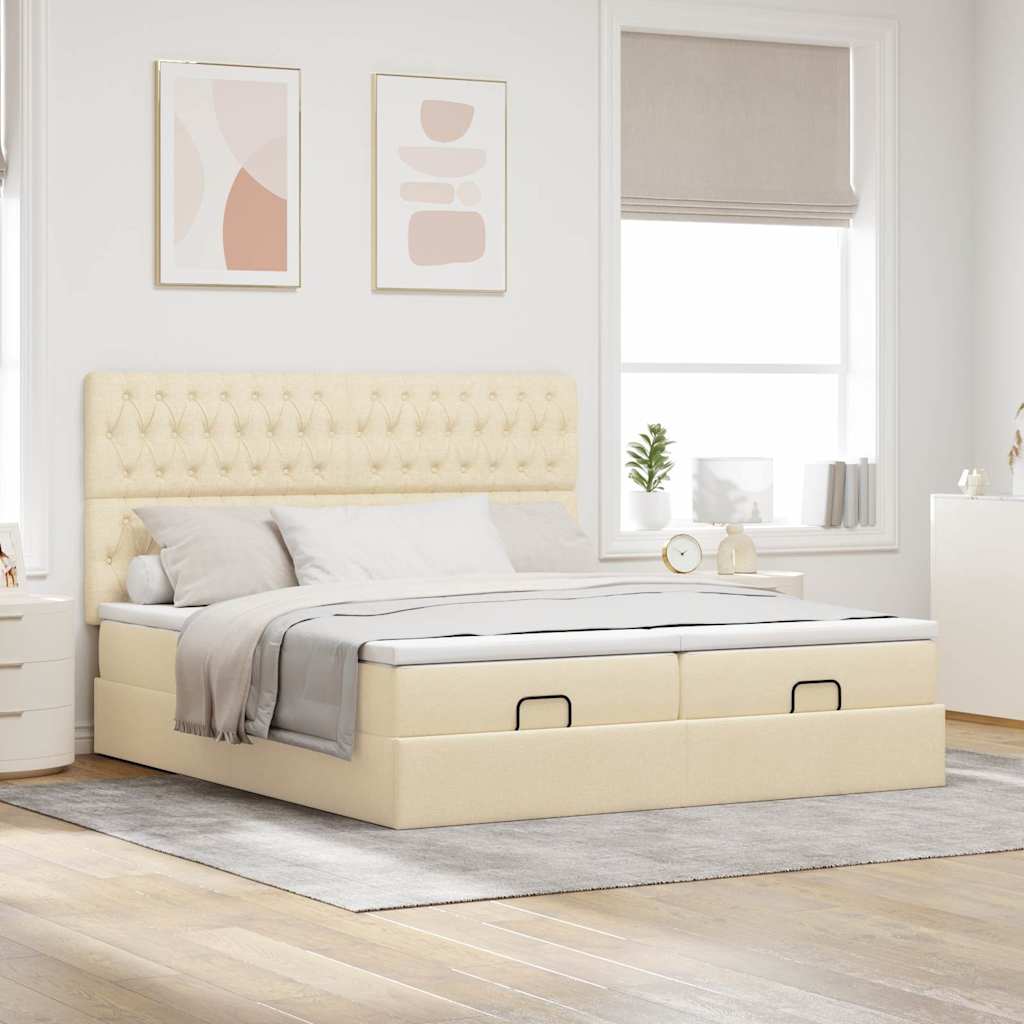 Otomanski okvir kreveta s madracima krem 200x200cm od tkanine
