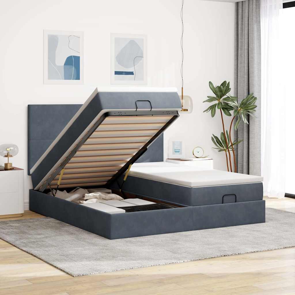 Okvir kreveta s madracima tamnosivi 200x200cm baršunasti