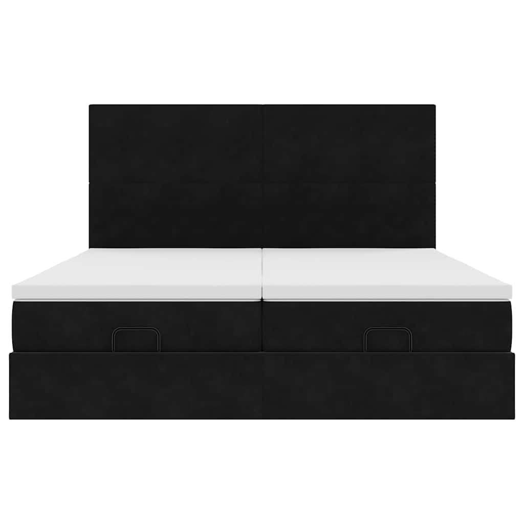 Otomanski okvir kreveta s madracima crni 200x200cm baršunasti