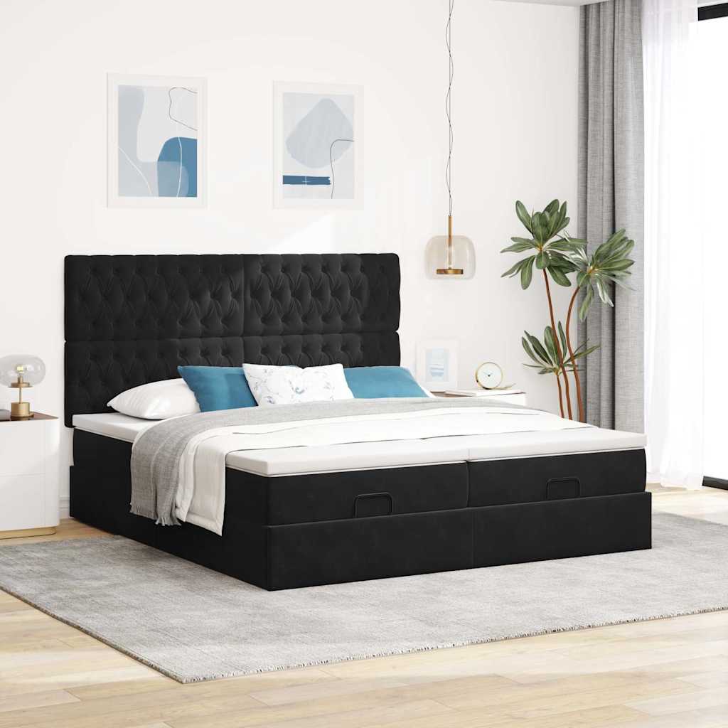 Okvir kreveta s madracima crni 160x200cm baršunasti