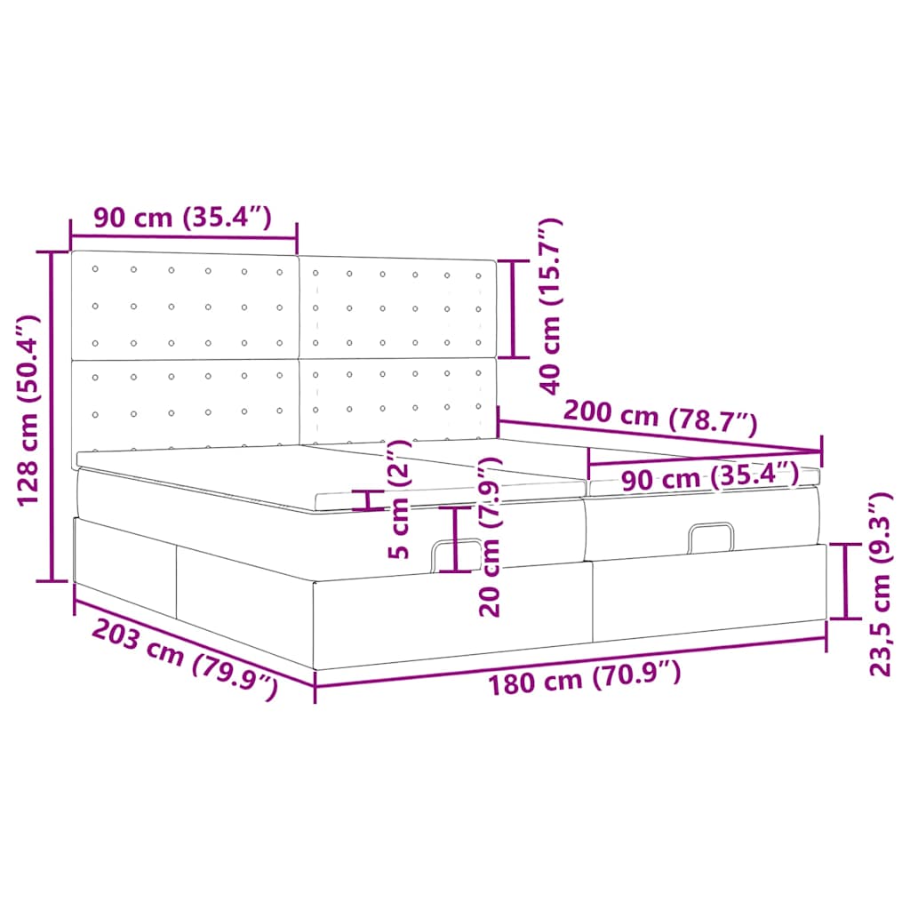 Otomanski okvir kreveta s madracima crni 180x200cm baršunasti