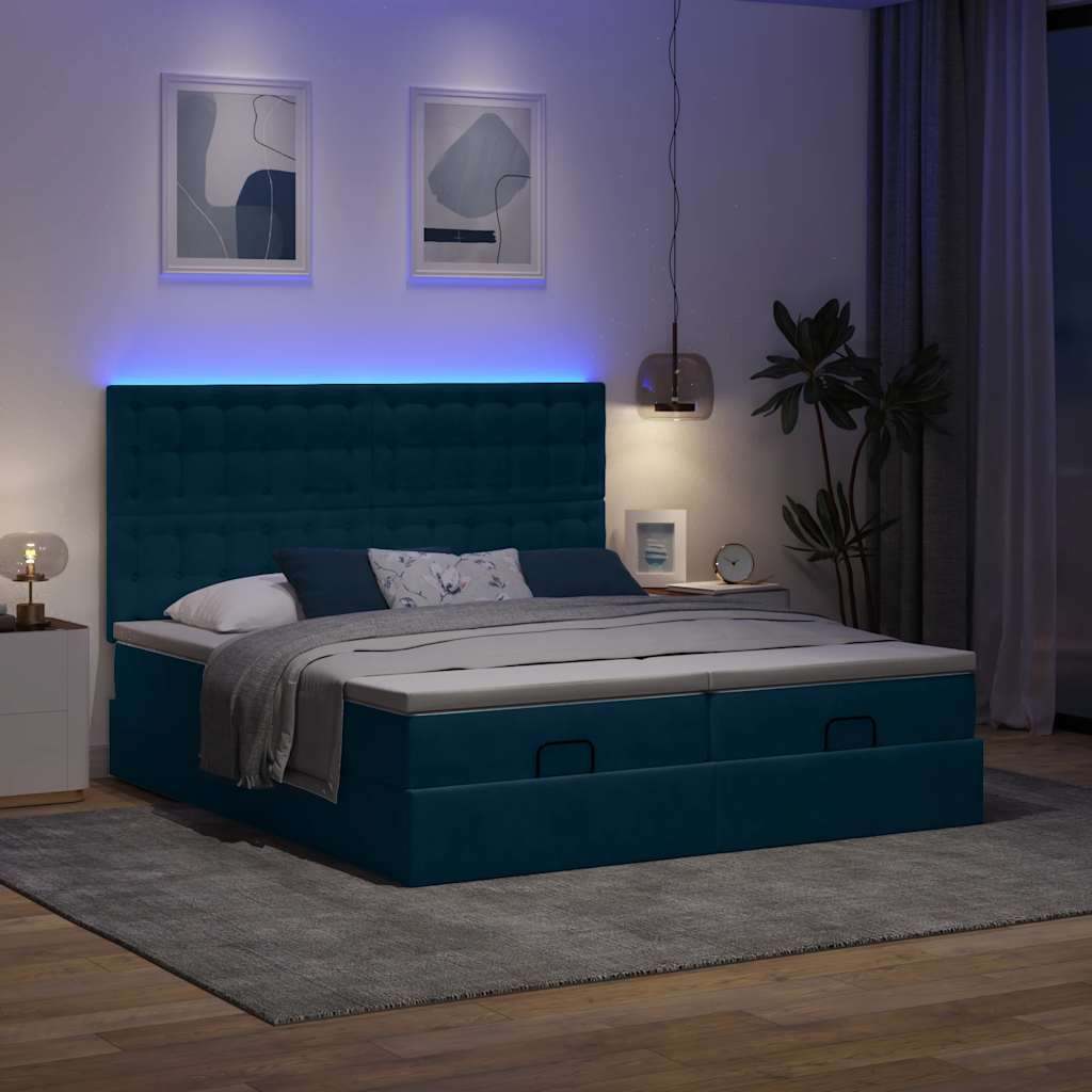 Otomanski okvir kreveta s madracima plavi 200x200cm baršunasti