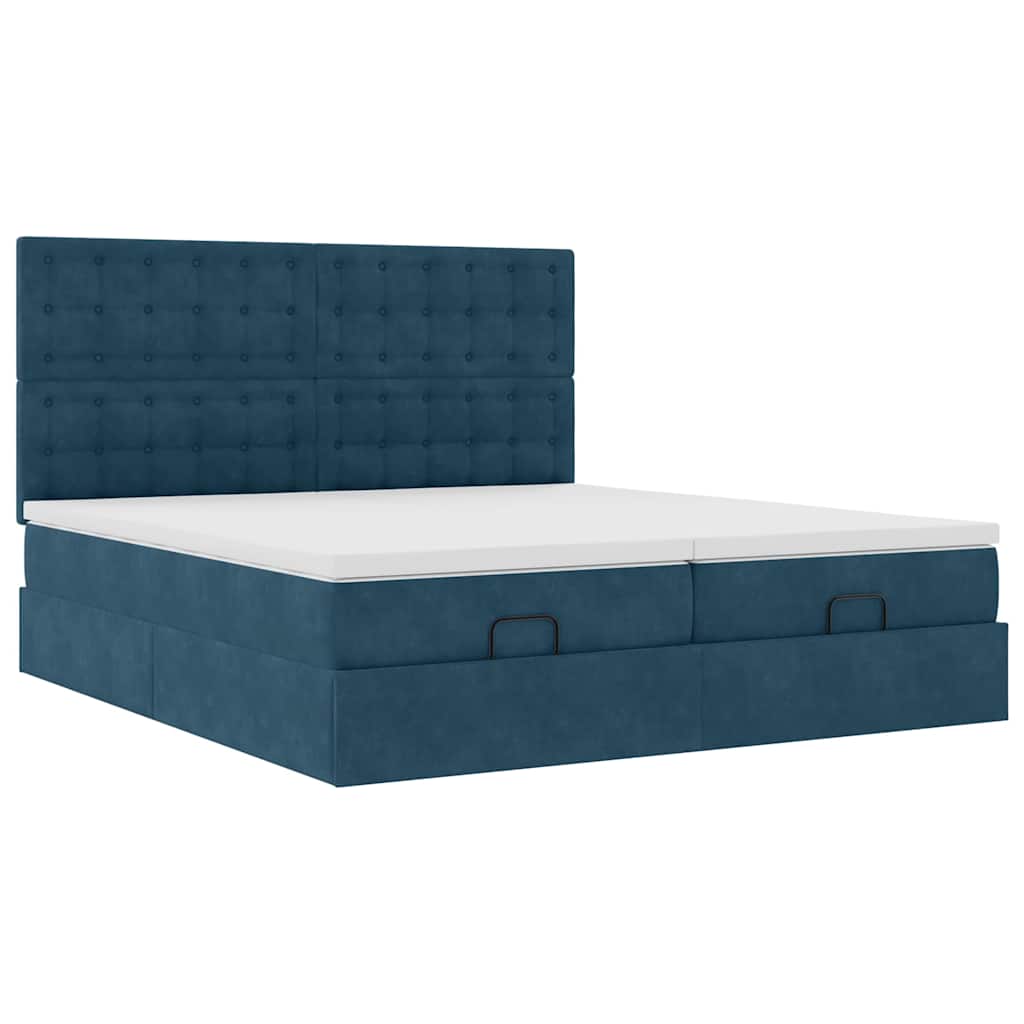 Otomanski okvir kreveta s madracima plavi 200x200cm baršunasti