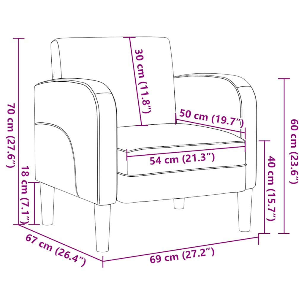 Sofa fotelja s naslonima za ruke crna 54 cm umjetna koža