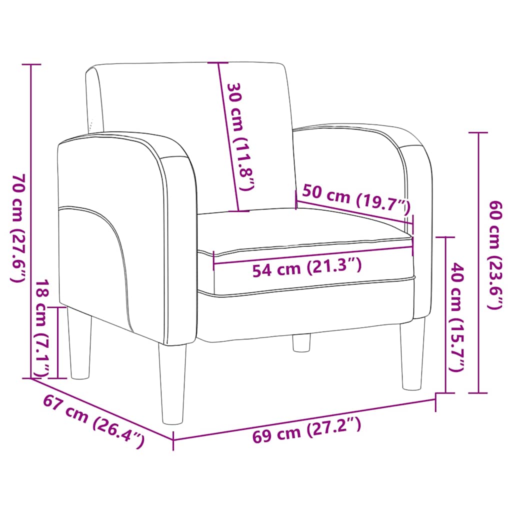 Sofa fotelja s naslonima za ruke tamnosiva 54 cm umjetna koža
