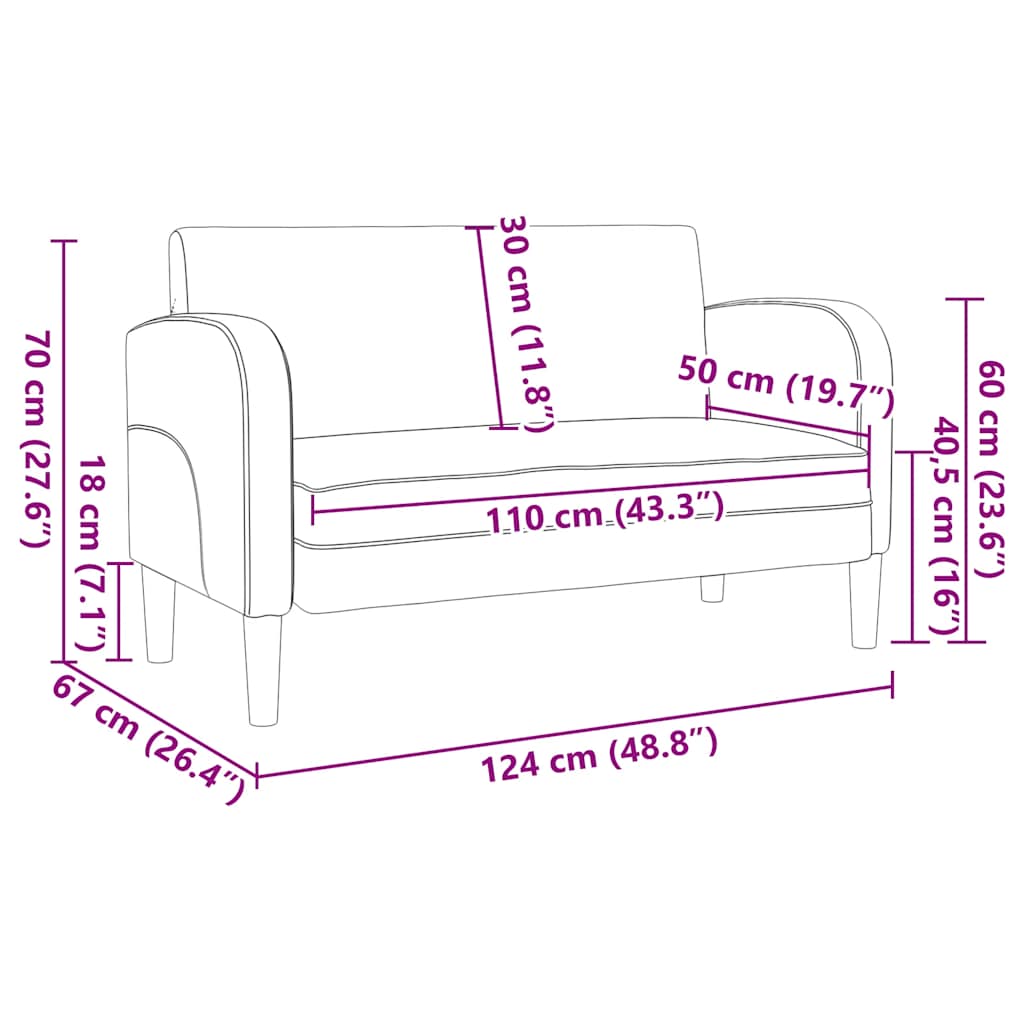 Sofa za dvije osobe crna 110 cm umjetna koža