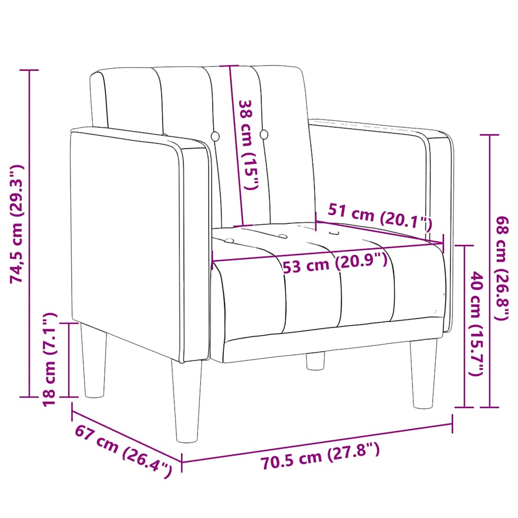 Sofa s naslonima za ruke, taupe 53 cm, tkanina