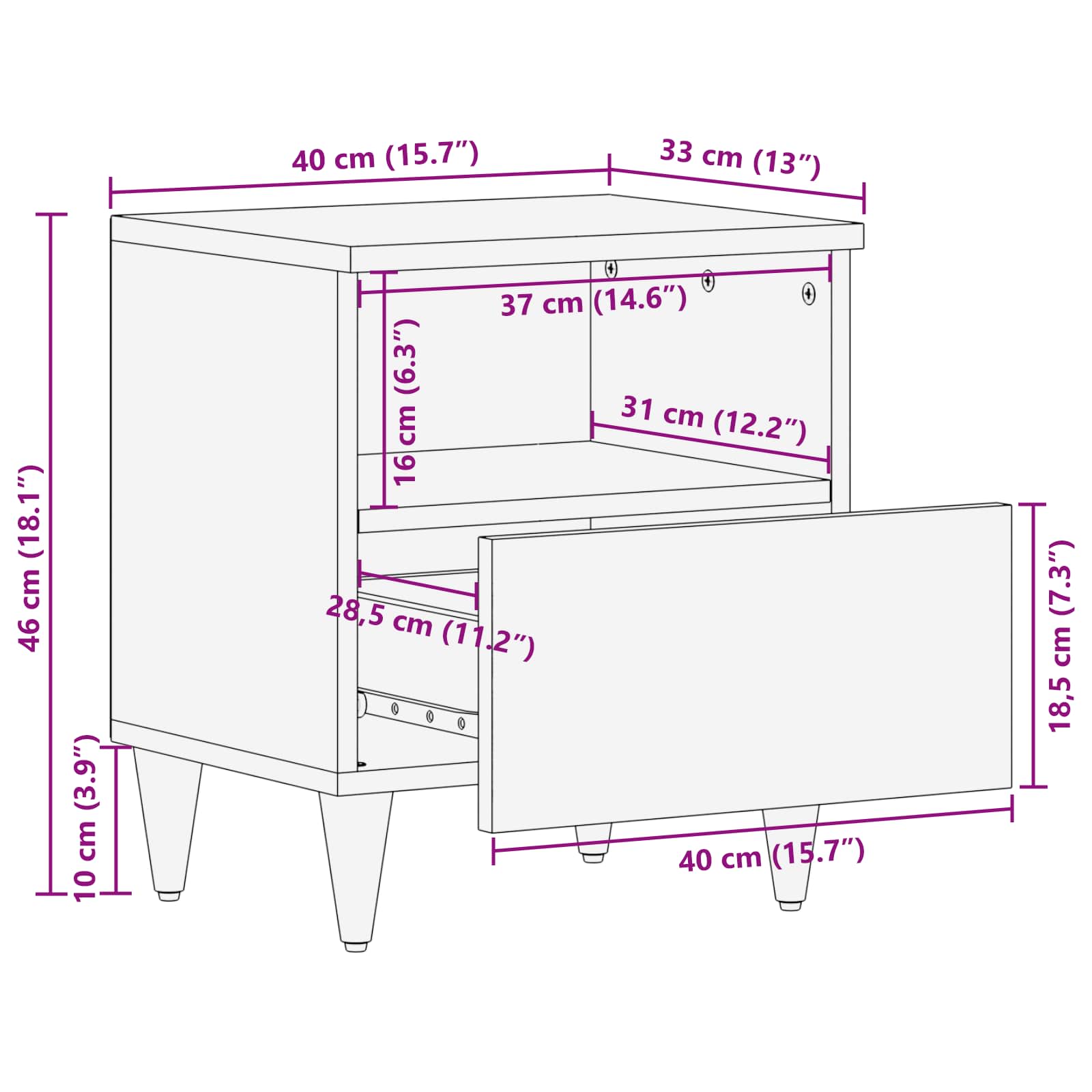 Noćni ormarić 2 pcs Smeđa 40 x 33 x 46 cm Čvrsto drvo manga