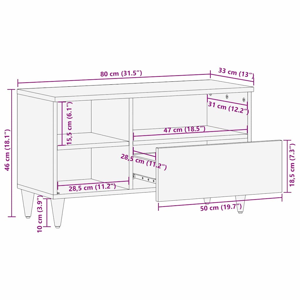 TV ormar Medeno smeđa 80 x 33 x 46 cm Čvrsto drvo manga