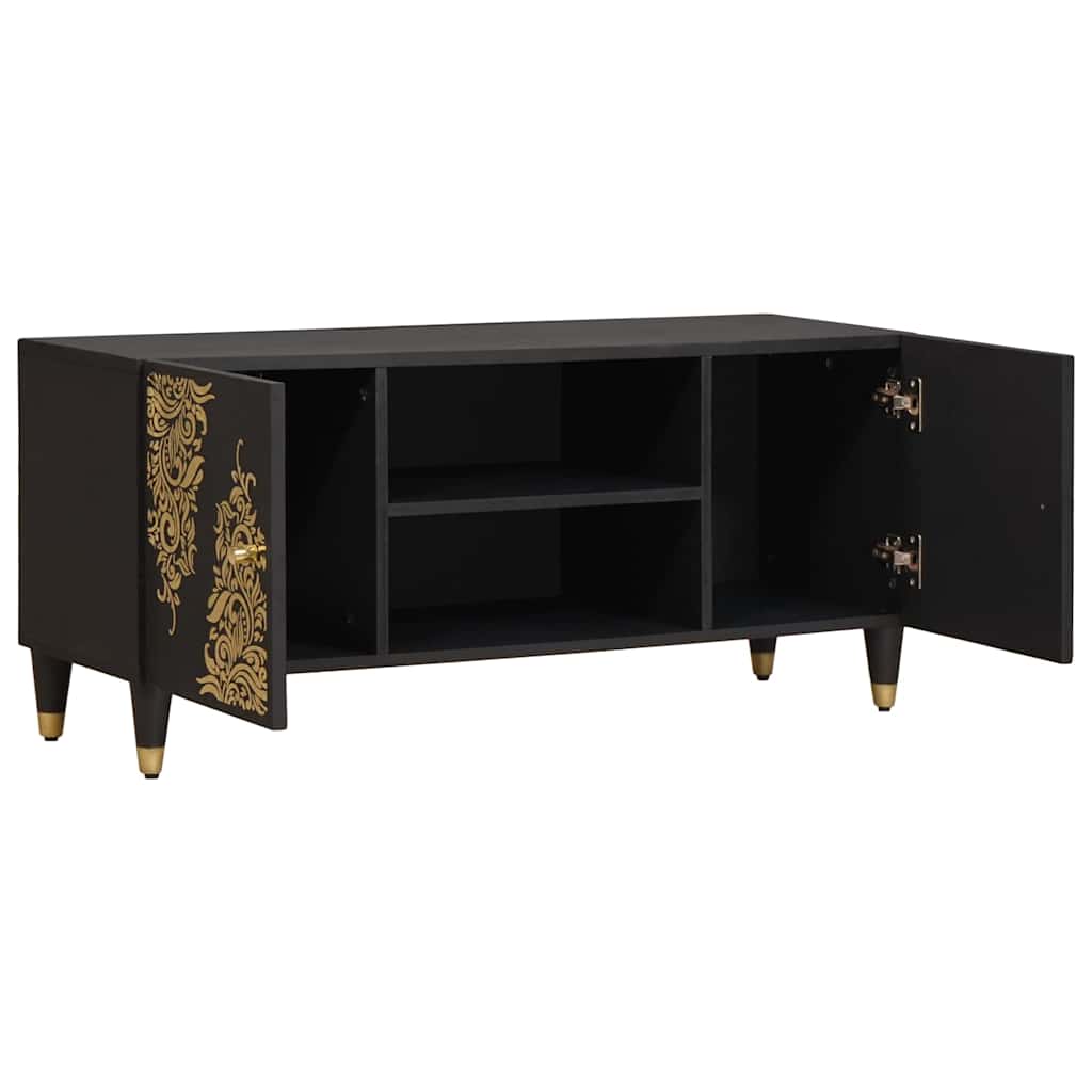 TV ormar s policom Crna 105 x 33 x 46 cm Čvrsto drvo manga