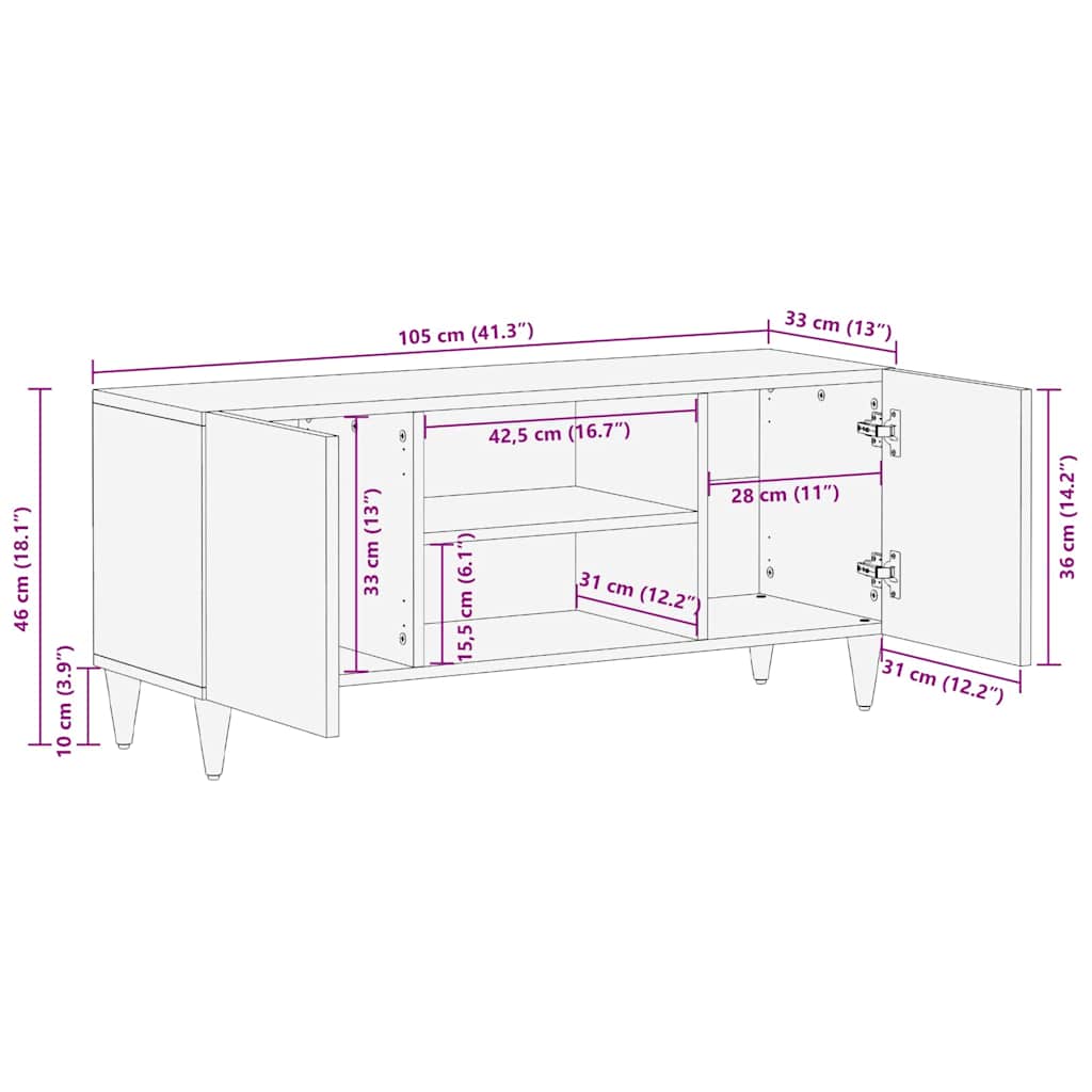 TV ormar s policom Crna 105 x 33 x 46 cm Čvrsto drvo manga