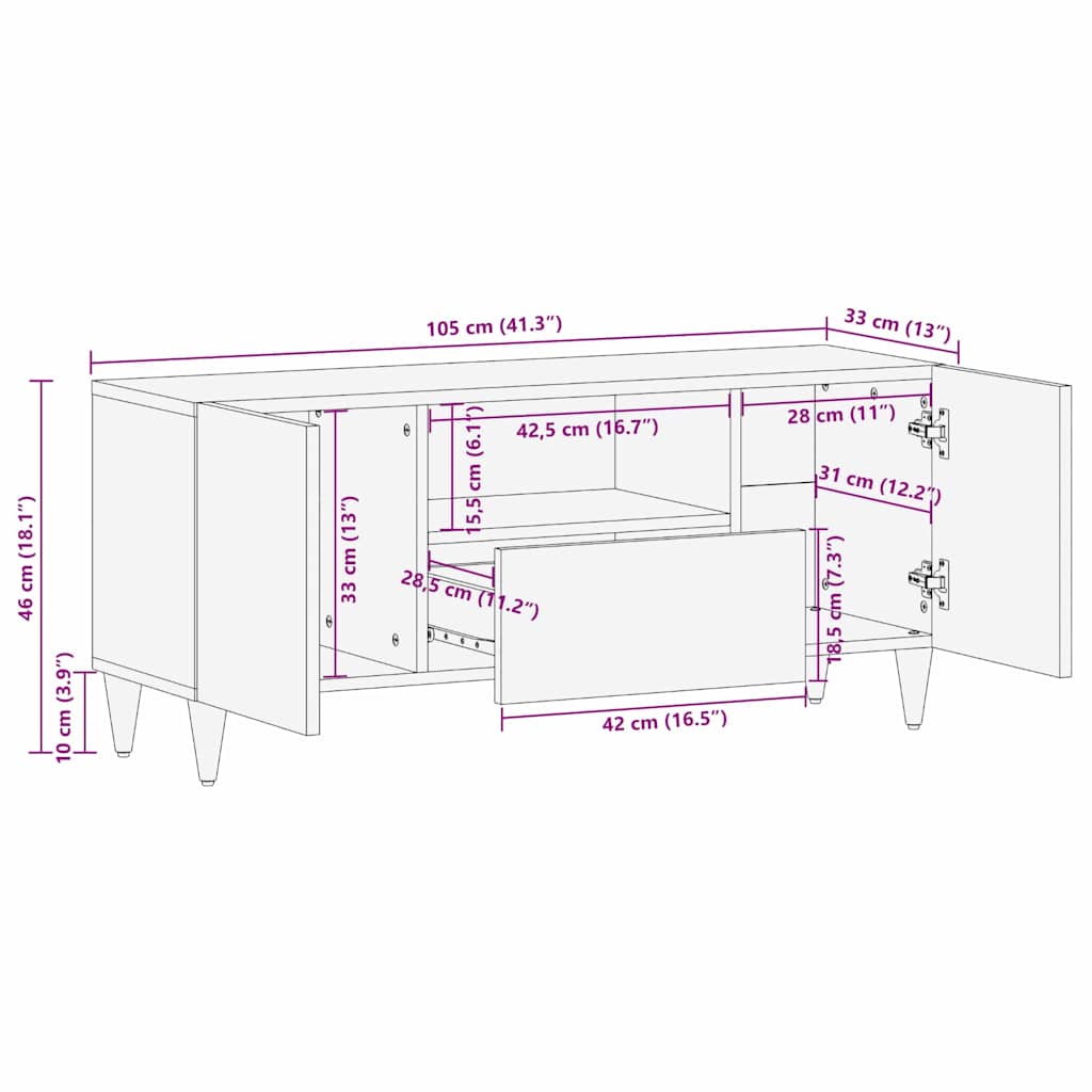 TV ormar s ladicama Crna 105 x 33 x 46 cm Čvrsto drvo manga
