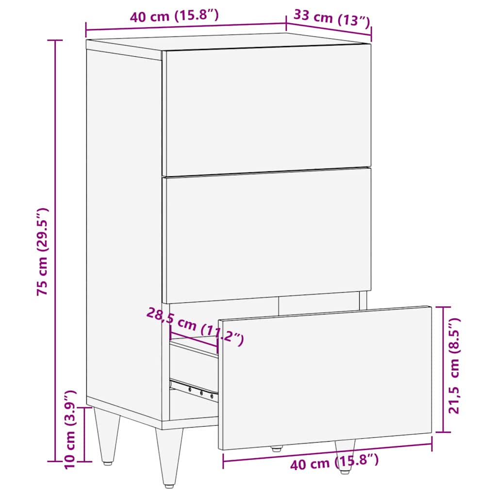 Kreveta s ladicama Crna 40 x 33 x 75 cm Čvrsto drvo manga
