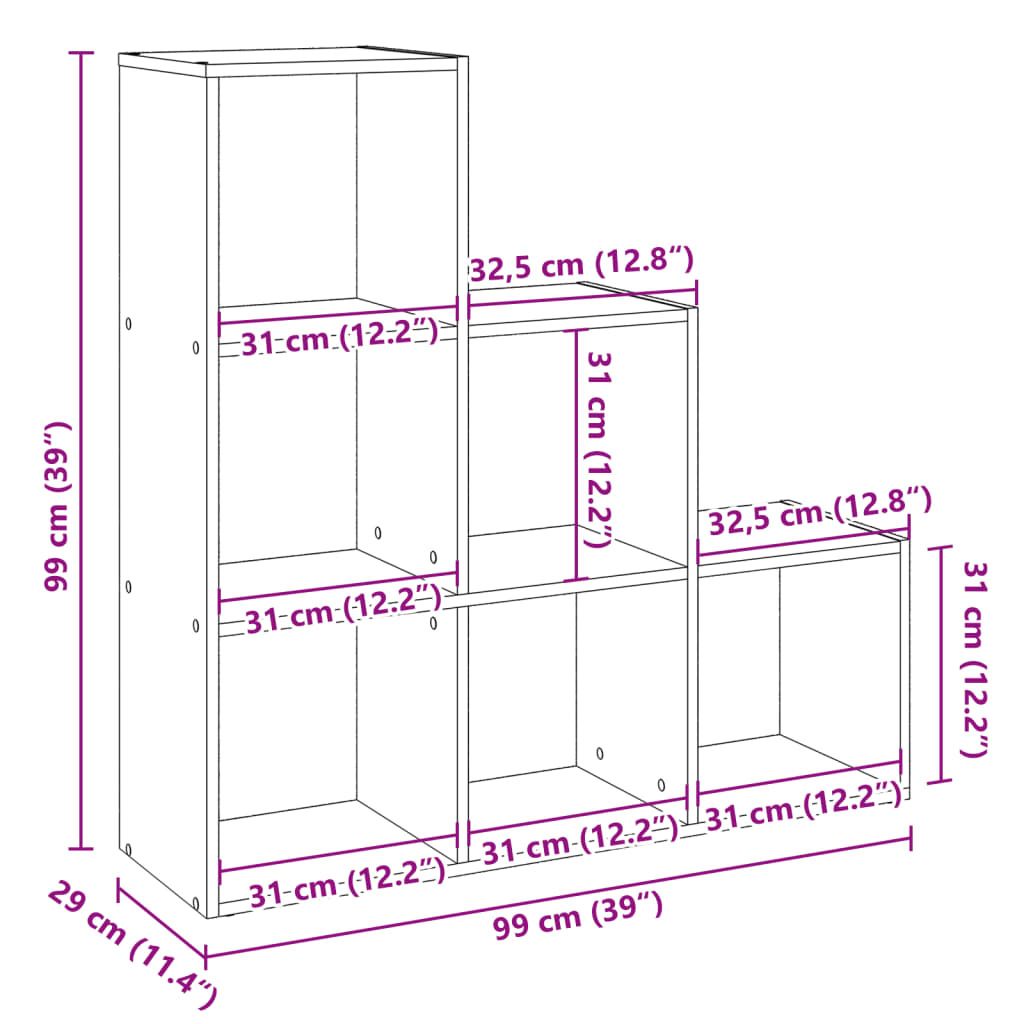 Pregrada / regal za knjige 3 razina sonoma 99x29x99 cm drveni