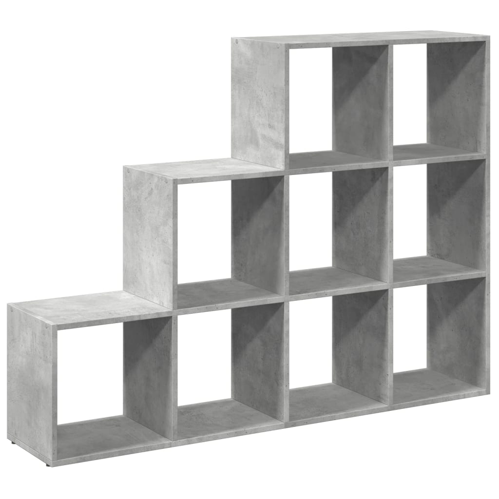 Pregrada/regal za knjige 3 razine sivi 137,5x29x103,5 cm drveni