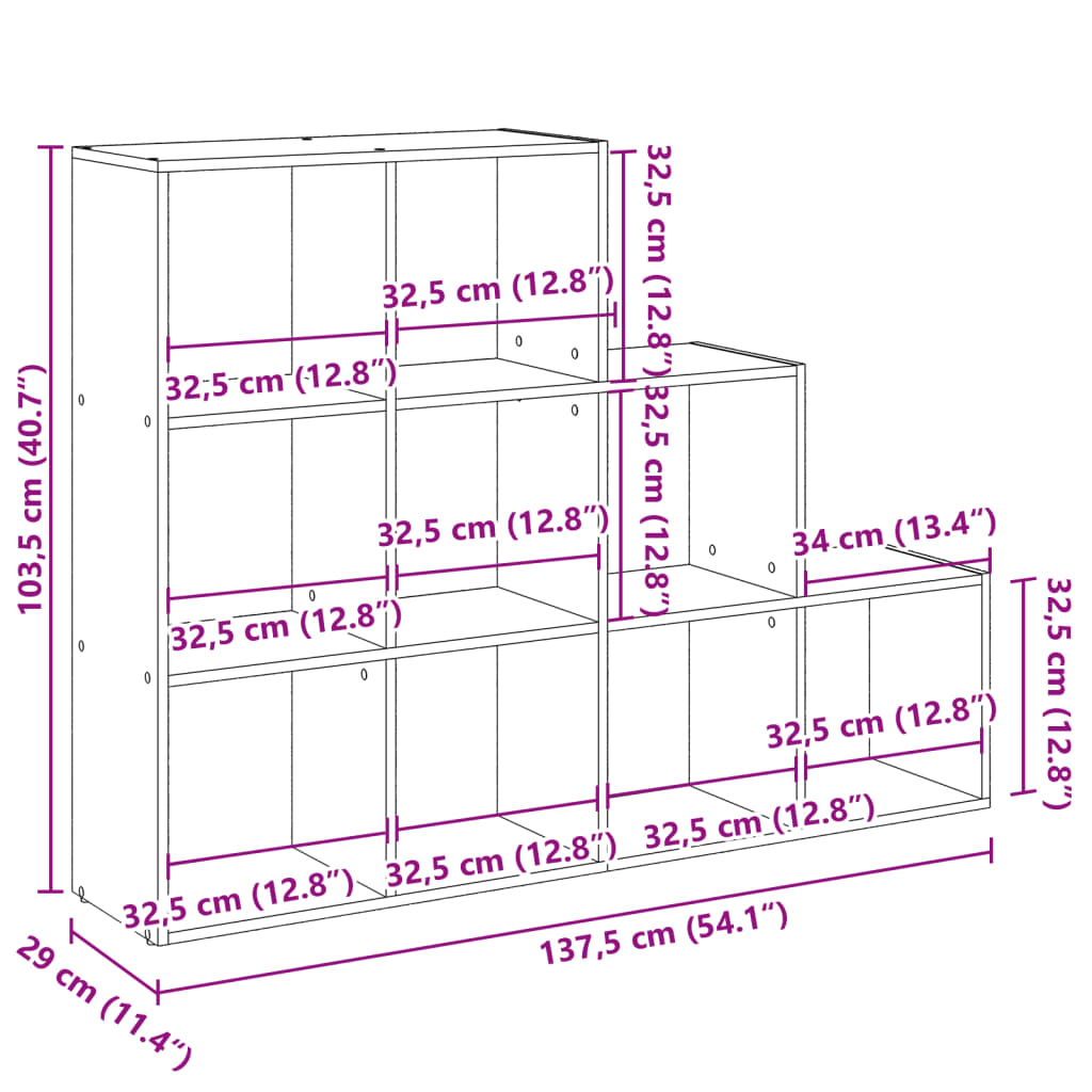 Pregrada/regal za knjige 3 razina hrast 137,5x29x103,5cm drveni