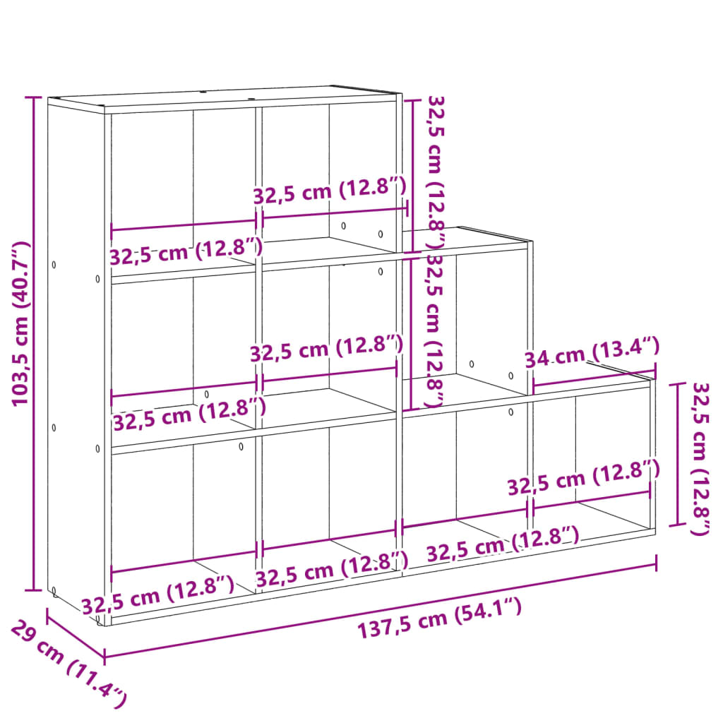 Sobna pregrada/regal za knjige 3 razina 137,5x29x103,5cm drveni