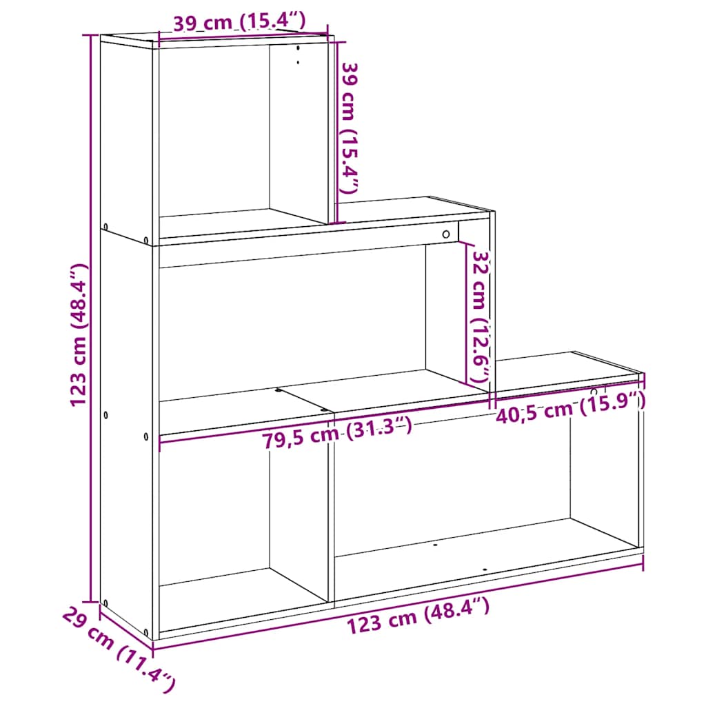 Pregrada / regal za knjige 3 razine crni 123x29x123 cm drveni