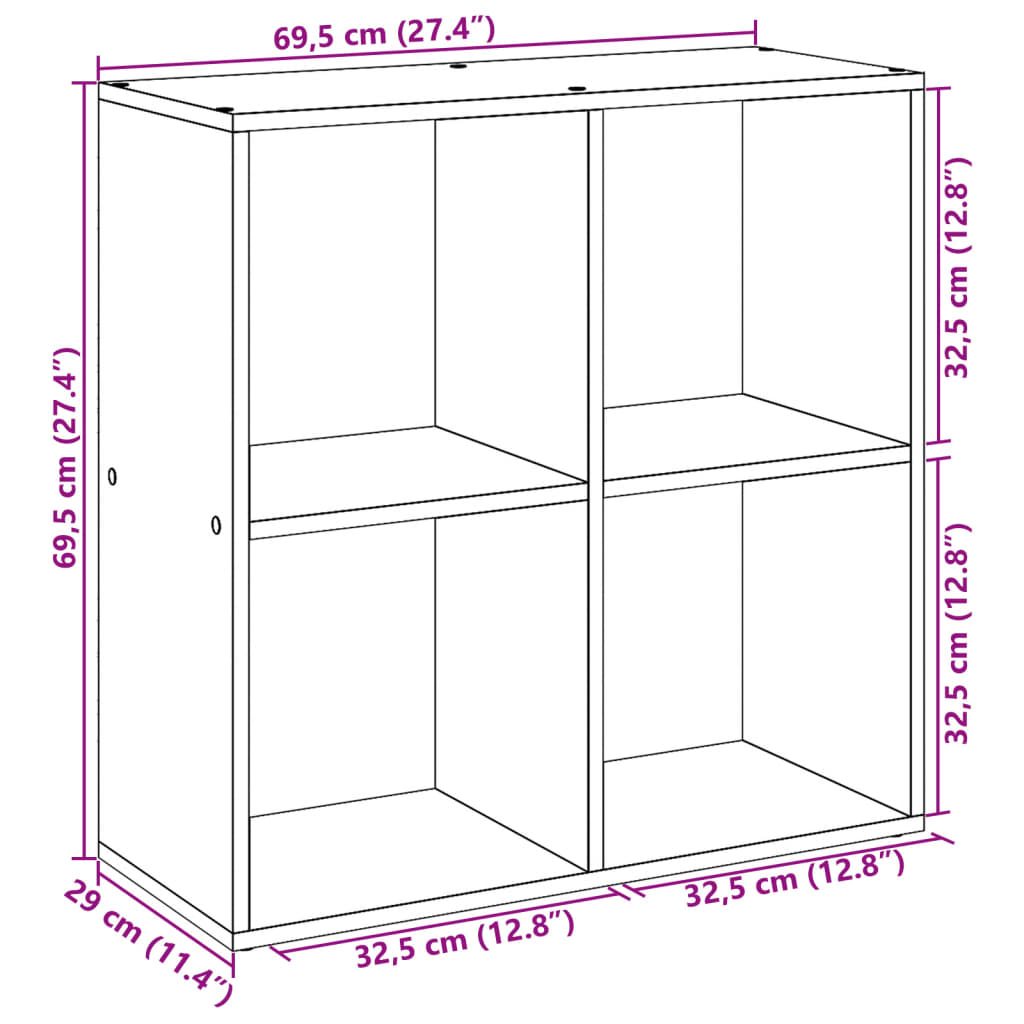 Sobna pregrada / regal za knjige sivi 69,5x29x69,5 cm drveni
