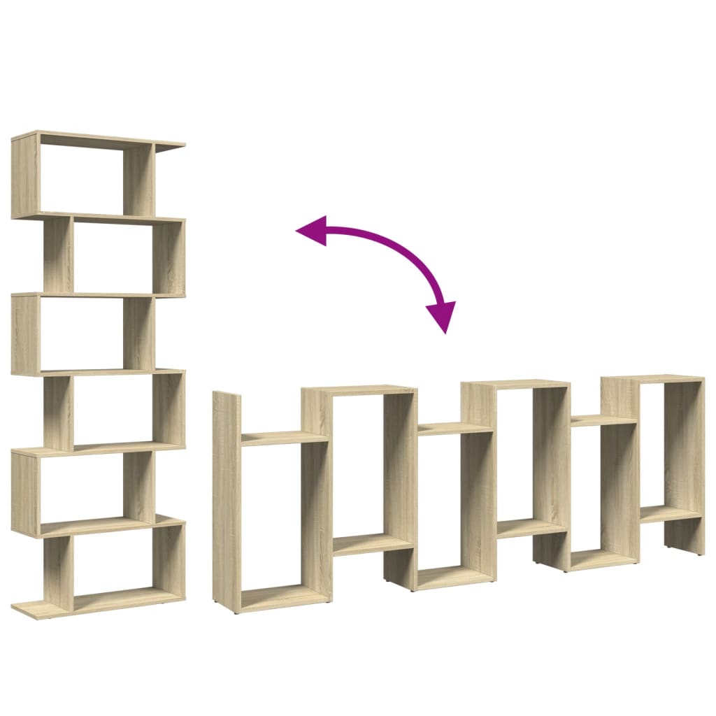 Pregrada / regal za knjige 6 razina hrast 70x24x193 cm drveni