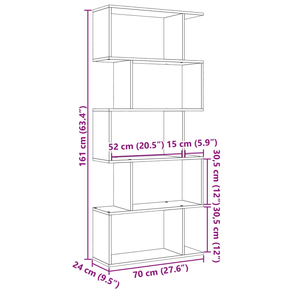 Pregrada za sobe s 5 katova, bijela, 70x24x161 cm, inženjerski drvo