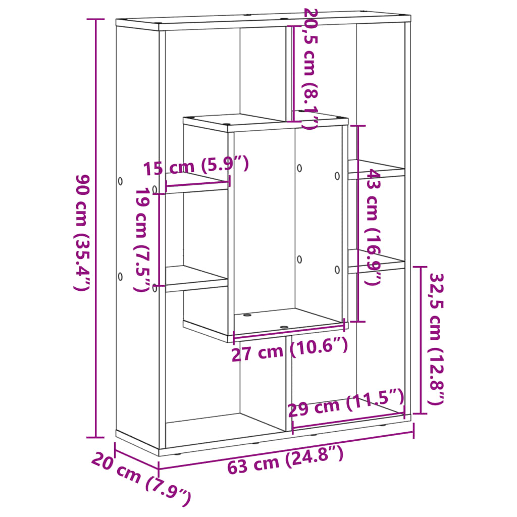 Regal za knjige boja betona 63x20x90 cm konstruirano drvo