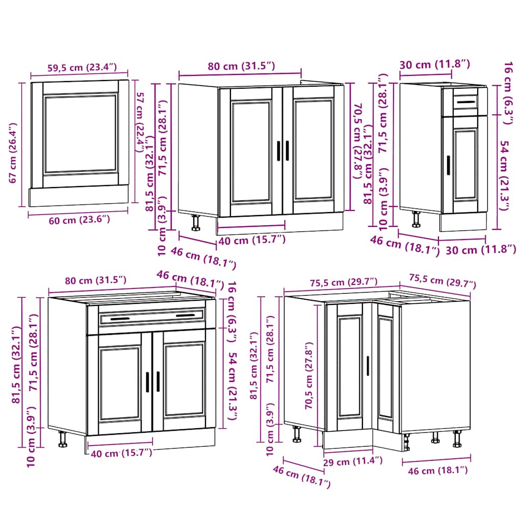 11-dijelni set kuhinjskih ormarića Porto konstruiranog drva