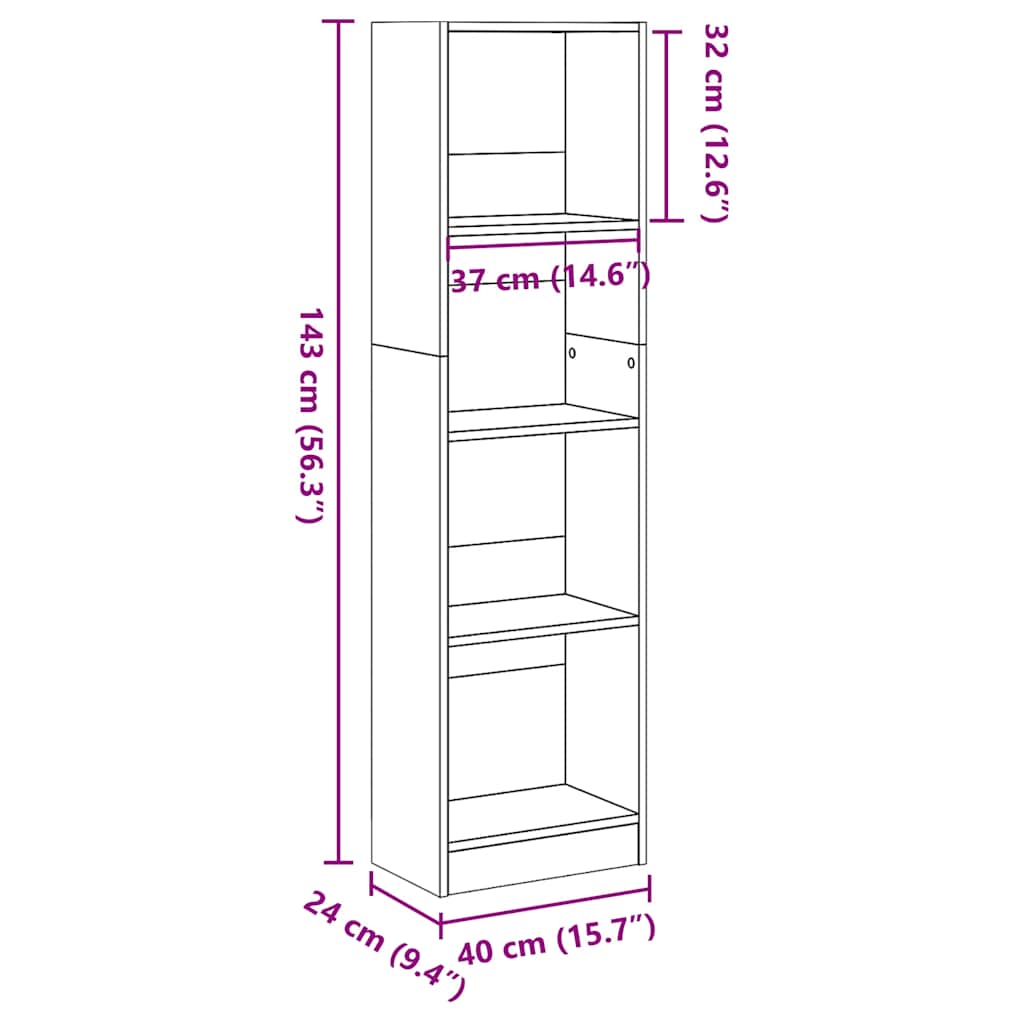 Regal za knjige crni 40x24x143 cm od konstruiranog drva