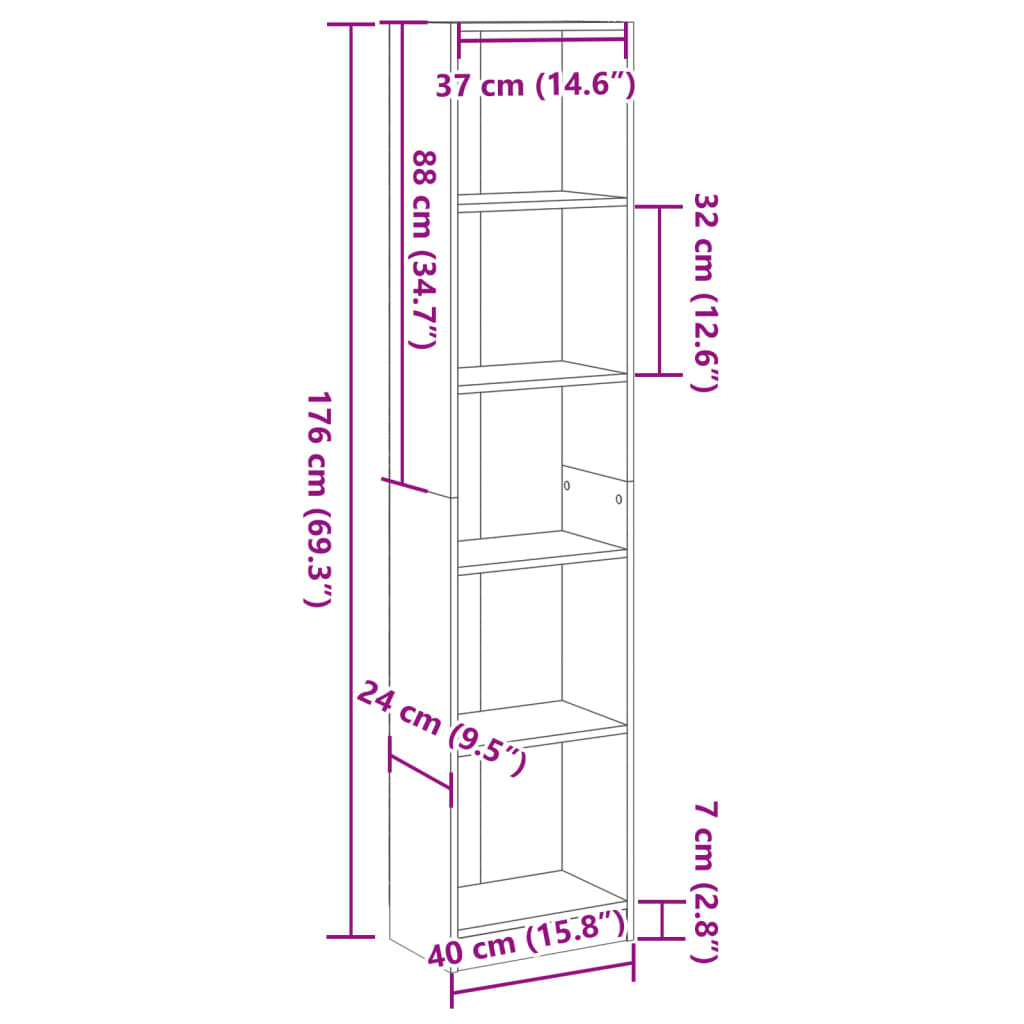 Regal za knjige boja hrasta 40x24x176 cm od konstruiranog drva