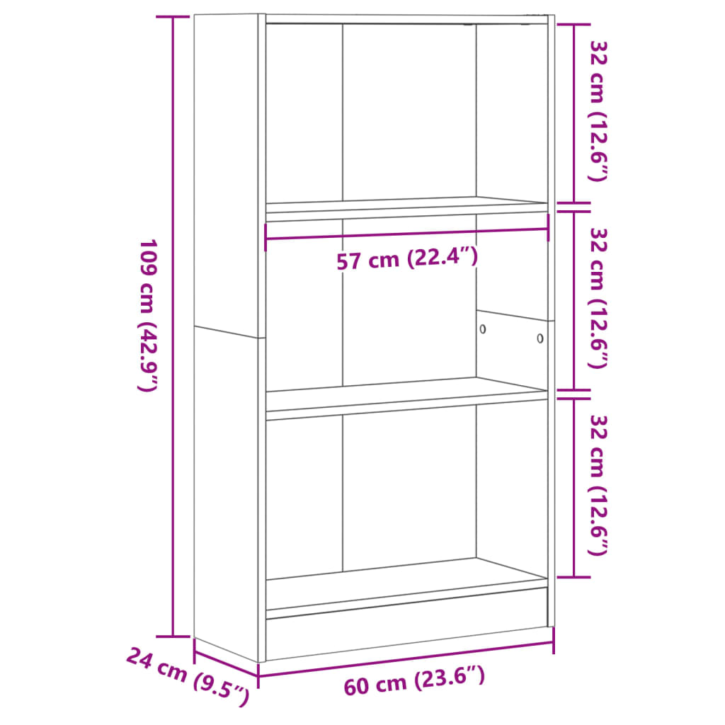 Regal za knjige boja starog drva 60x24x109 cm konstruirano drvo