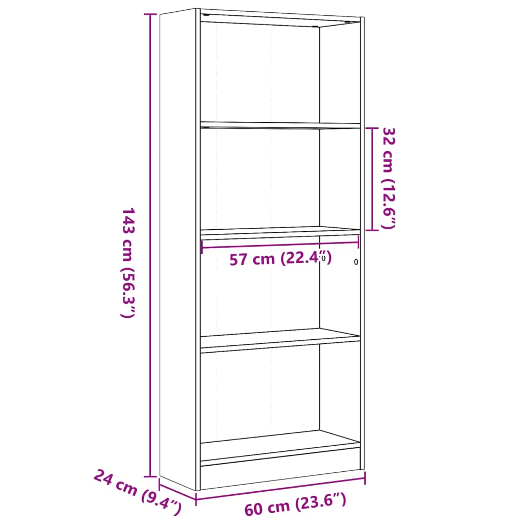Regal za knjige boja betona 60x24x143 cm konstruirano drvo