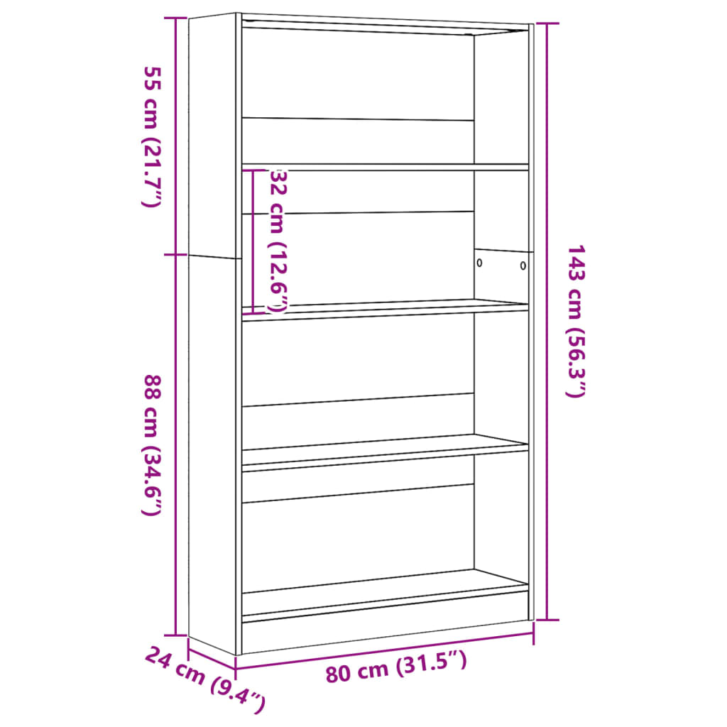 Regal za knjige boja betona 80x24x143 cm konstruirano drvo