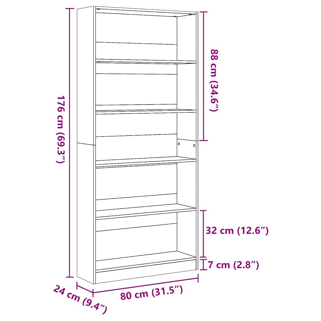 Regal za knjige boja starog drva 80x24x176 cm drveni