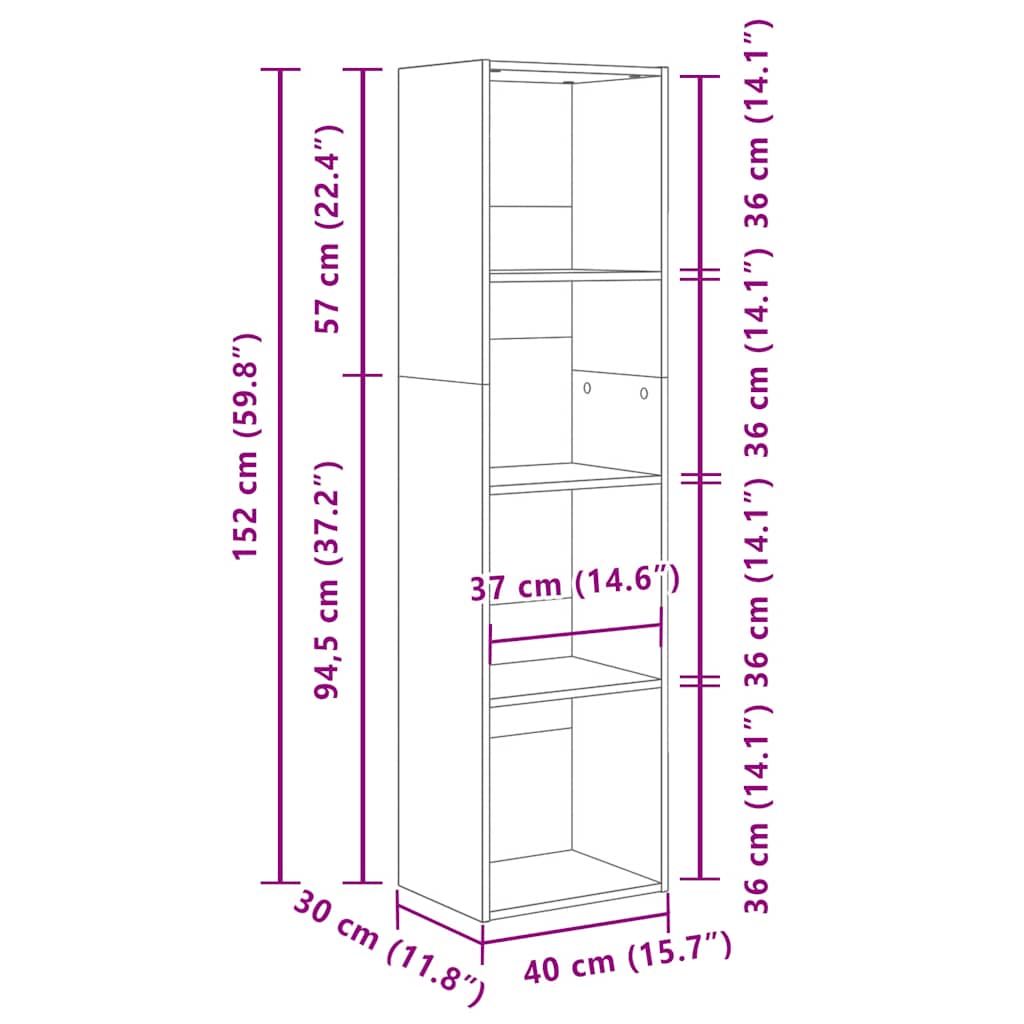 Regal za knjige boja hrasta 40x30x152 cm konstruirano drvo