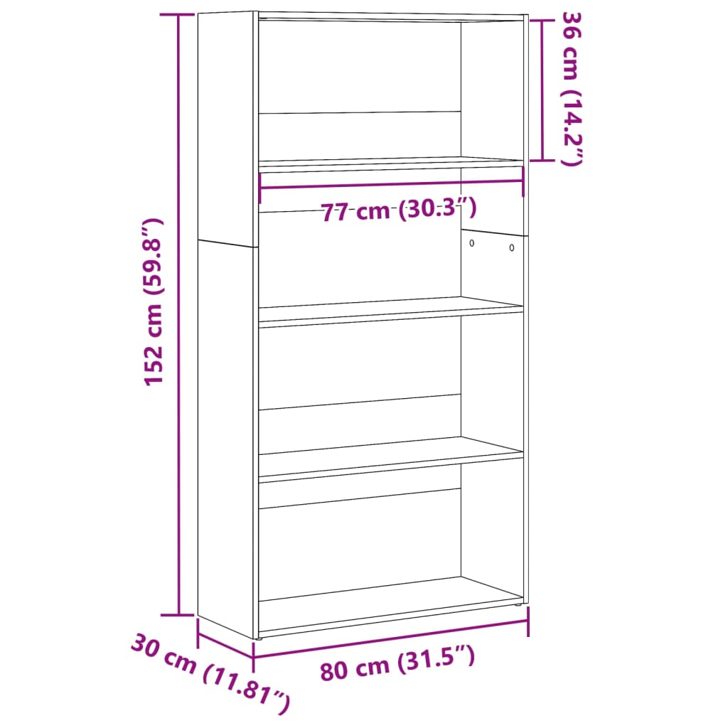 Regal za knjige siva boja betona 80x30x152 cm konstruirano drvo