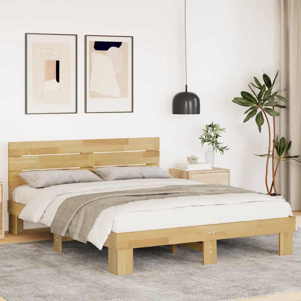 Okvir kreveta uzglavljem bez madraca 135x190 cm puno drvo hrast