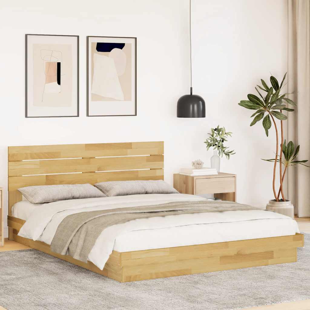 Okvir kreveta uzglavljem bez madraca 135x190 cm puno drvo hrast