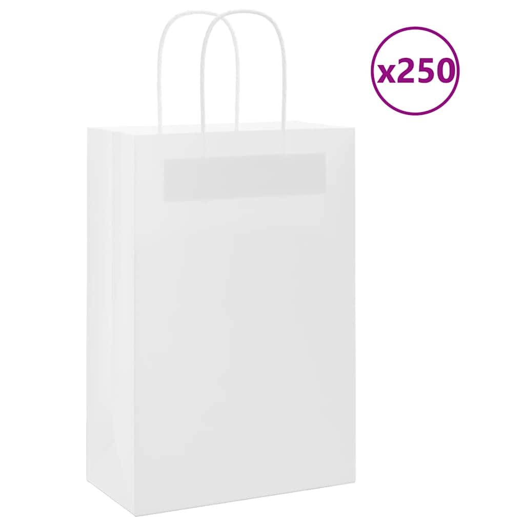 Papirnate vrećice 250 kom s ručkama bijele 21x11x31 cm