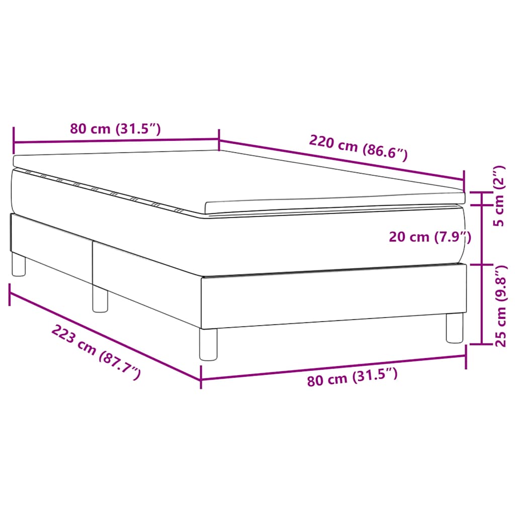 Box Spring krevet s madracem svijetlo sivi 80x220 cm samt