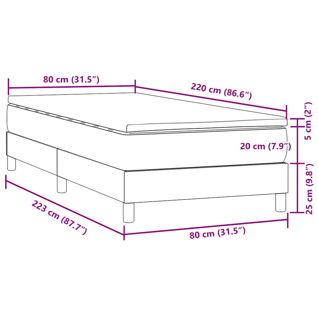 Box spring krevet s madracem tamnosivi 80 x 220 cm baršunasti