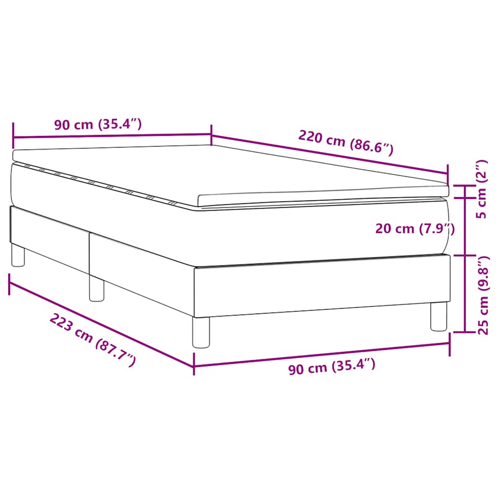 Box spring krevet s madracem tamnosivi 90x220 cm baršunasti