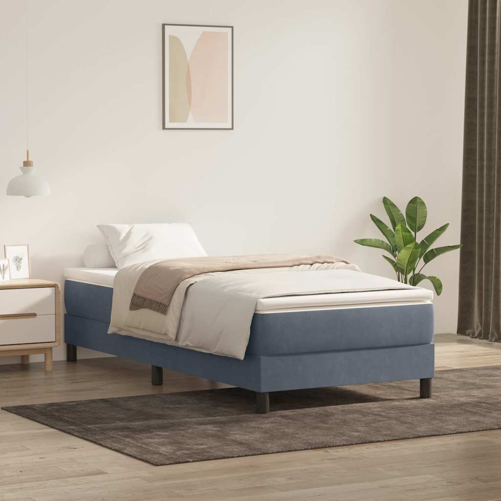 Box spring krevet s madracem tamnosivi 90x220 cm baršunasti