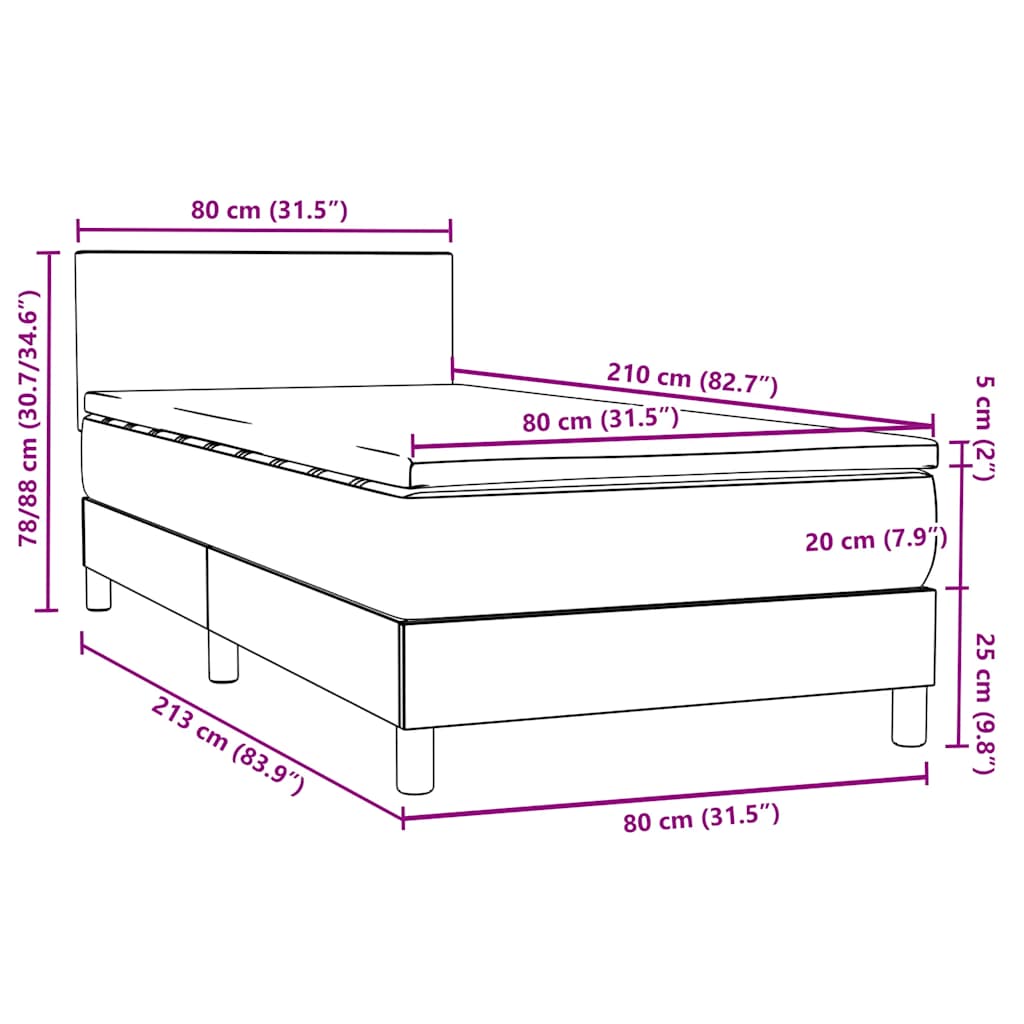 Box Spring krevet s madracem tamnoplavi 80x210 cm baršun