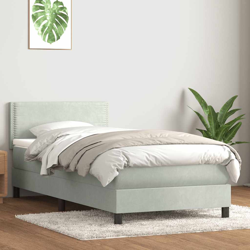 Box Spring krevet s madracem svijetlo sivi 80x220 cm samt