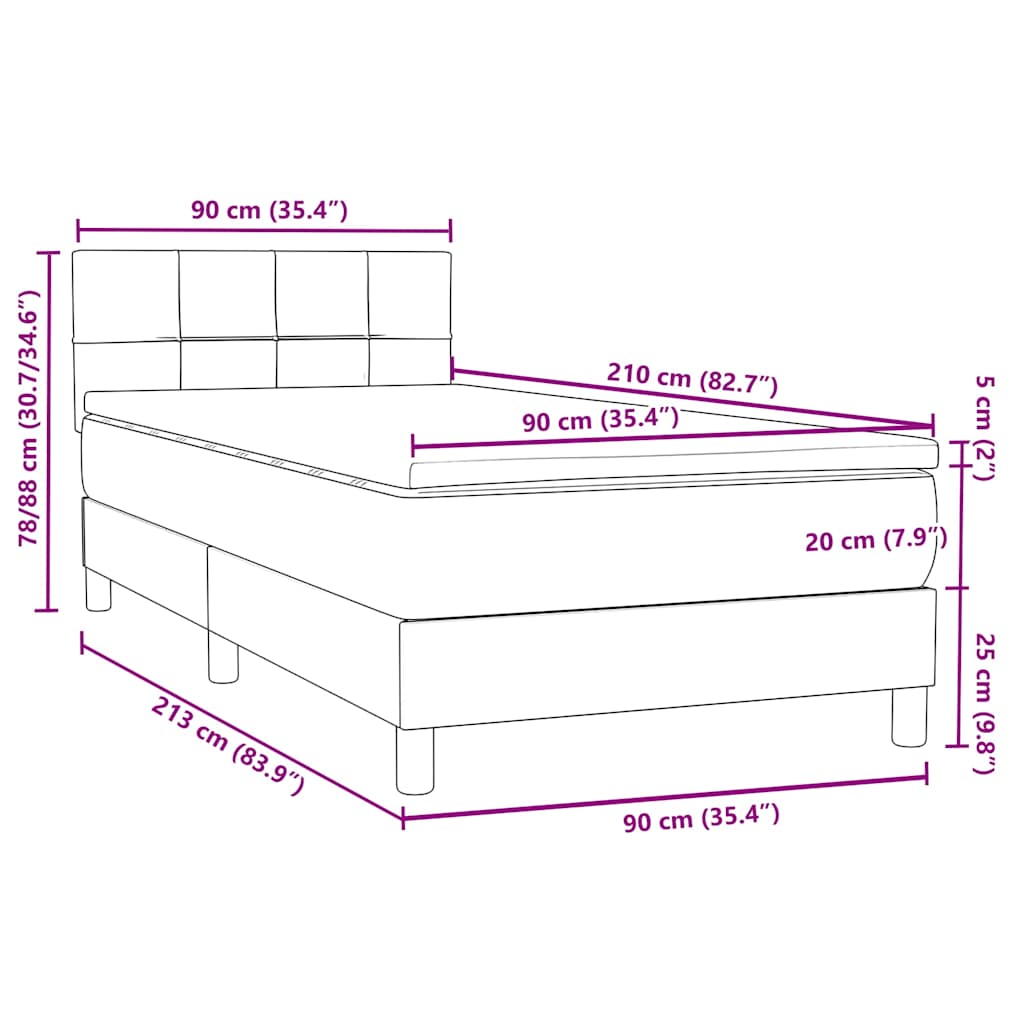 Box spring krevet s madracem crni 90x210 cm baršunasti