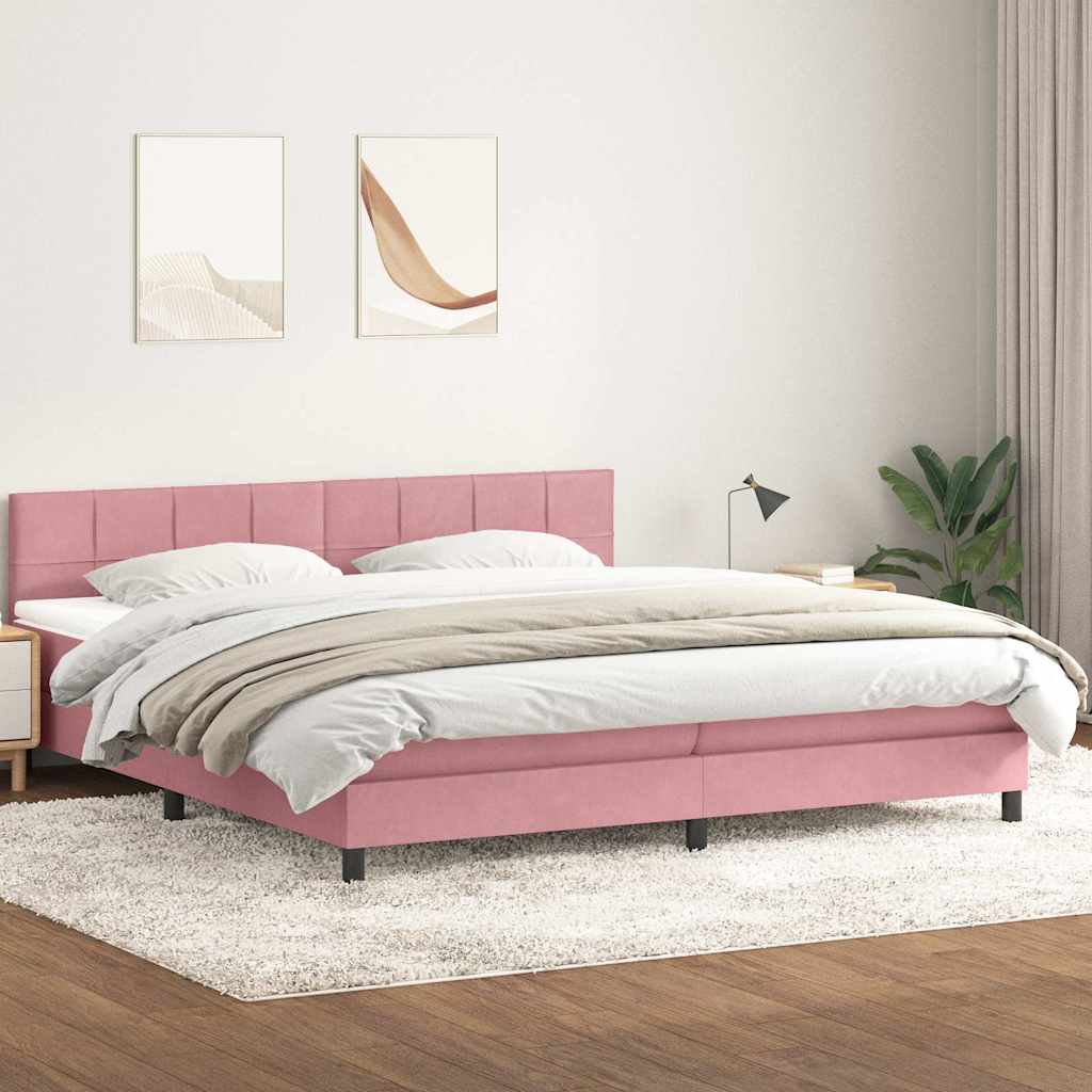 Krevet s oprugama i madracem ružičasti 180x210 cm baršunasti