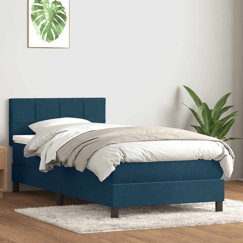 Box spring krevet s madracem tamnoplavi 80x220 cm baršunasti